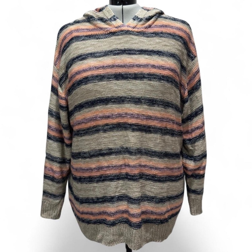 Lane Bryant Knit Striped Sweater Summer Coastal Hoodie Tan, Plus Size 26W/28W/4X